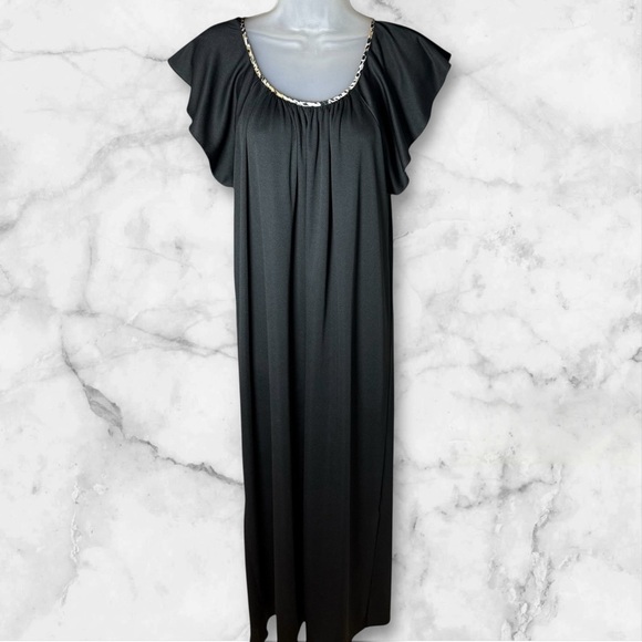 VTG 80s Mary McFadden Black Maxi Shift Dress Witchy Vampire Whimsigoth Medium - Picture 2 of 7